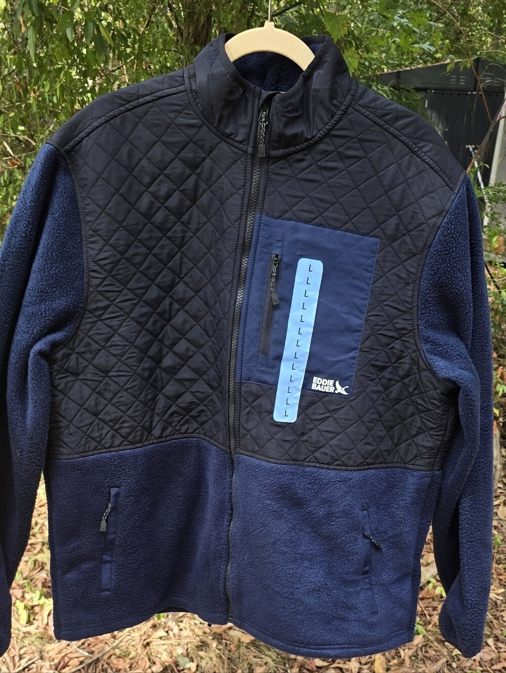 Eddie Bauer Navy Quilted & Fleece Zip Jacket